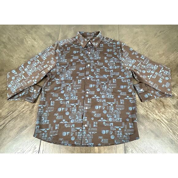 KAVU Men Narwhal Shirt L All Over Print Long Sleeve Button Up Mountain Scene - Picture 2 of 11